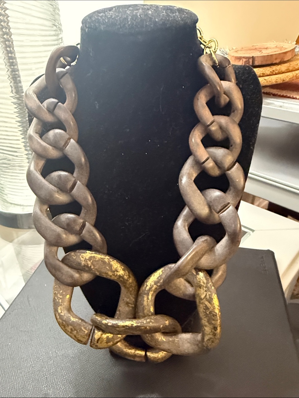 Alisha D Statement Chunky Chain Necklace in Antiqued Brown and Gold